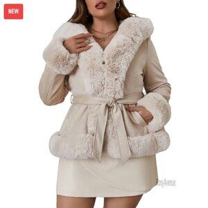 Plus Size Faux Suede Leather Jacket Fleece Lined Hooded Winter Coat